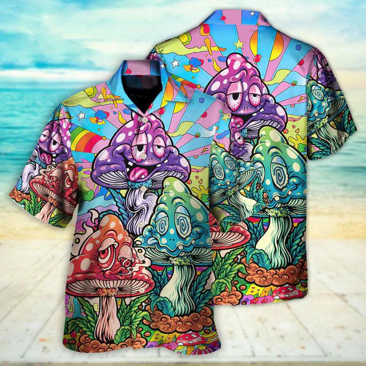Hippie Aloha Hawaiian Shirt - Hippie Mushroom Psychedelic Tapestry Mushroom Trippy Hippie Magical Eye Hawaiian Shirt For Summer - Perfect Gift For Friend, Family - Amzanimalsgift