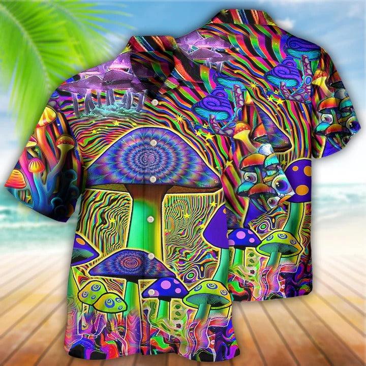 Hippie Aloha Hawaiian Shirt - Hippie Mushroom Stunning Magic Style Hawaiian Shirt For Summer - Perfect Gift For Friend, Family - Amzanimalsgift