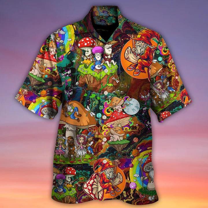 Hippie Aloha Hawaiian Shirt - Hippie Mushroom Trippy Colorful Lover Hawaiian Shirt For Summer - Perfect Gift For Friend, Family - Amzanimalsgift