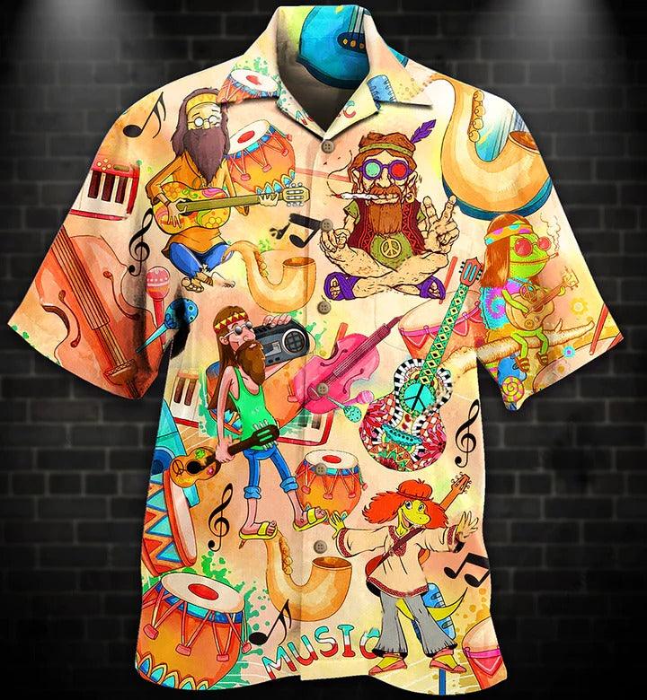 Hippie Aloha Hawaiian Shirt - Hippie Music Funny Style Hawaiian Shirt For Summer - Perfect Gift For Friend, Family - Amzanimalsgift