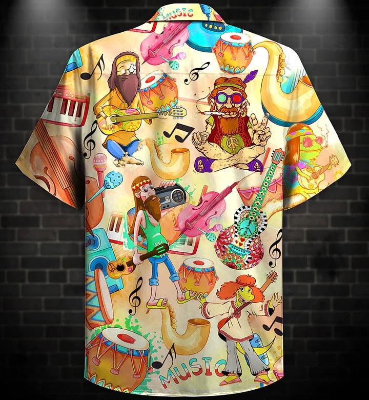 Hippie Aloha Hawaiian Shirt - Hippie Music Funny Style Hawaiian Shirt For Summer - Perfect Gift For Friend, Family - Amzanimalsgift