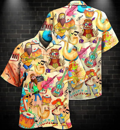 Hippie Aloha Hawaiian Shirt - Hippie Music Funny Style Hawaiian Shirt For Summer - Perfect Gift For Friend, Family - Amzanimalsgift