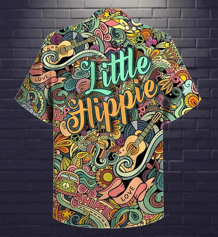 Hippie Aloha Hawaiian Shirt - Hippie Music Love Guitar Peace Life Color Little Hippie Hawaiian Shirt For Summer - Perfect Gift For Friend, Family - Amzanimalsgift