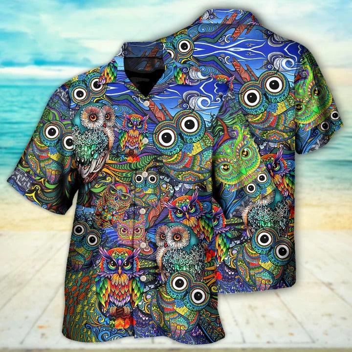 Hippie Aloha Hawaiian Shirt - Hippie Owls Peace Life Mix Color Nice Style Hawaiian Shirt For Summer - Perfect Gift For Friend, Family - Amzanimalsgift