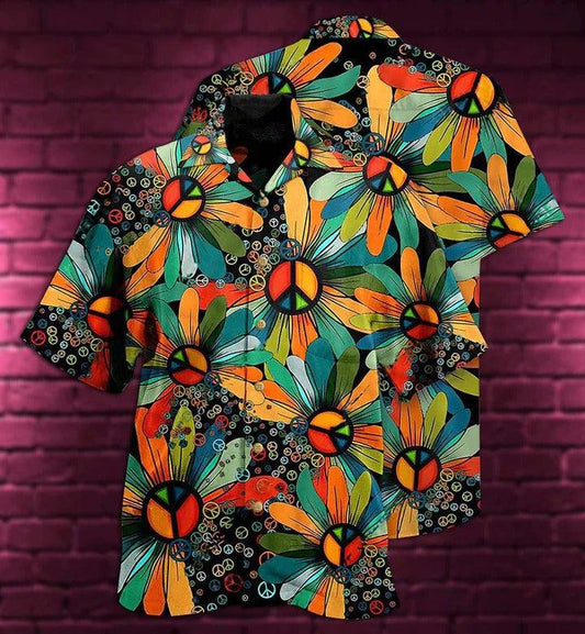Hippie Aloha Hawaiian Shirt - Hippie Peace Floral Style Hawaiian Shirt For Summer - Perfect Gift For Friend, Family - Amzanimalsgift