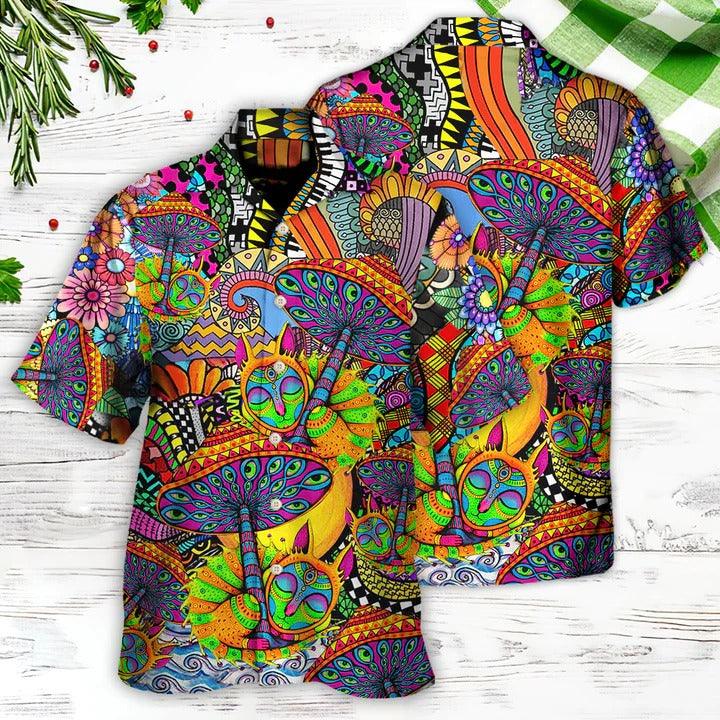 Hippie Aloha Hawaiian Shirt - Hippie Peace Life Color Floral Style Hawaiian Shirt For Summer - Perfect Gift For Friend, Family - Amzanimalsgift