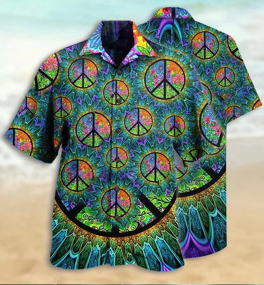 Hippie Aloha Hawaiian Shirt - Hippie Peace Life Color Hawaiian Shirt For Summer - Perfect Gift For Friend, Family - Amzanimalsgift