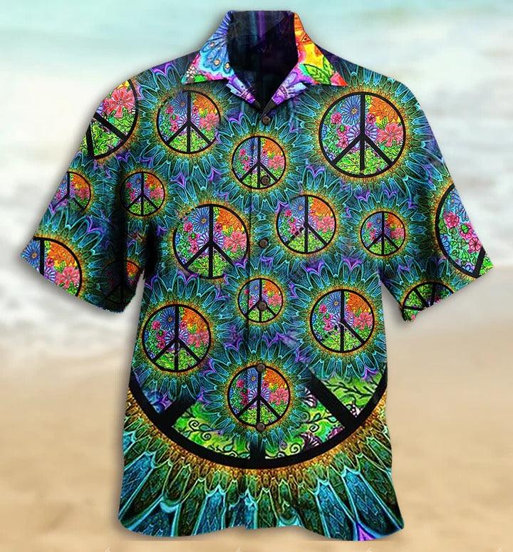 Hippie Aloha Hawaiian Shirt - Hippie Peace Life Color Hawaiian Shirt For Summer - Perfect Gift For Friend, Family - Amzanimalsgift