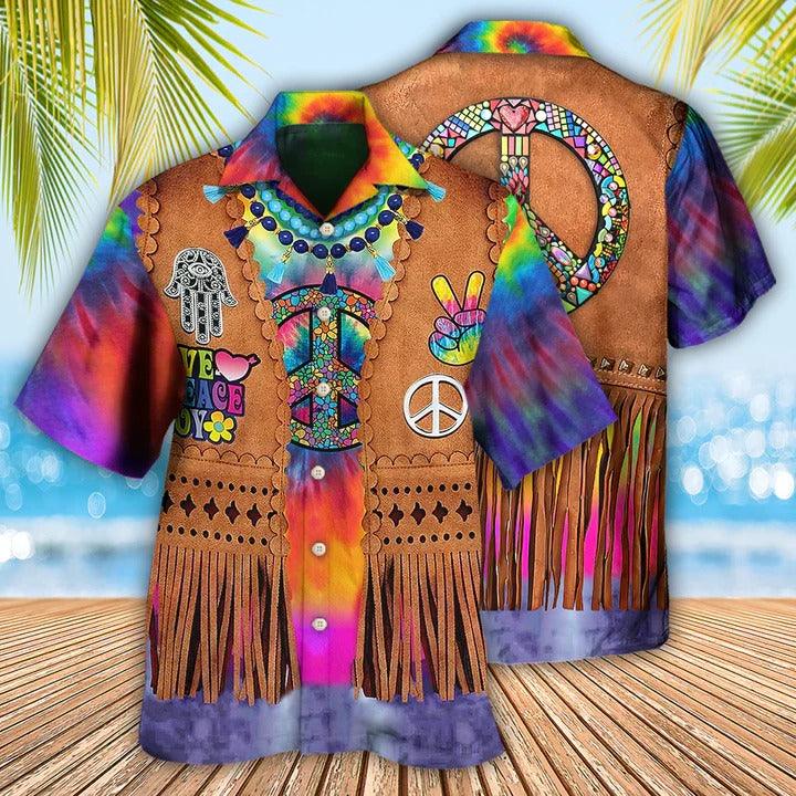 Hippie Aloha Hawaiian Shirt - Hippie Peace Life Cowboy Style Cool Hawaiian Shirt For Summer - Perfect Gift For Friend, Family - Amzanimalsgift