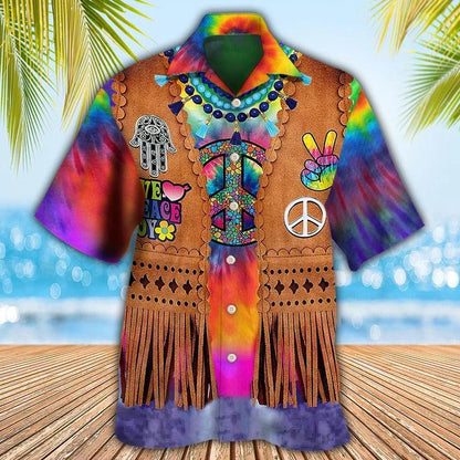 Hippie Aloha Hawaiian Shirt - Hippie Peace Life Cowboy Style Cool Hawaiian Shirt For Summer - Perfect Gift For Friend, Family - Amzanimalsgift