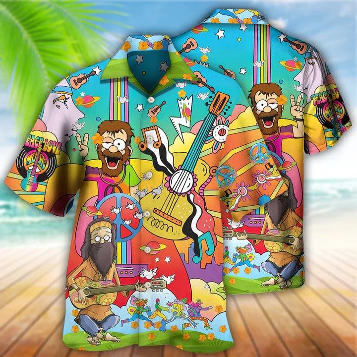 Hippie Aloha Hawaiian Shirt - Hippie Peace Life Funny Style Hawaiian Shirt For Summer - Perfect Gift For Friend, Family - Amzanimalsgift