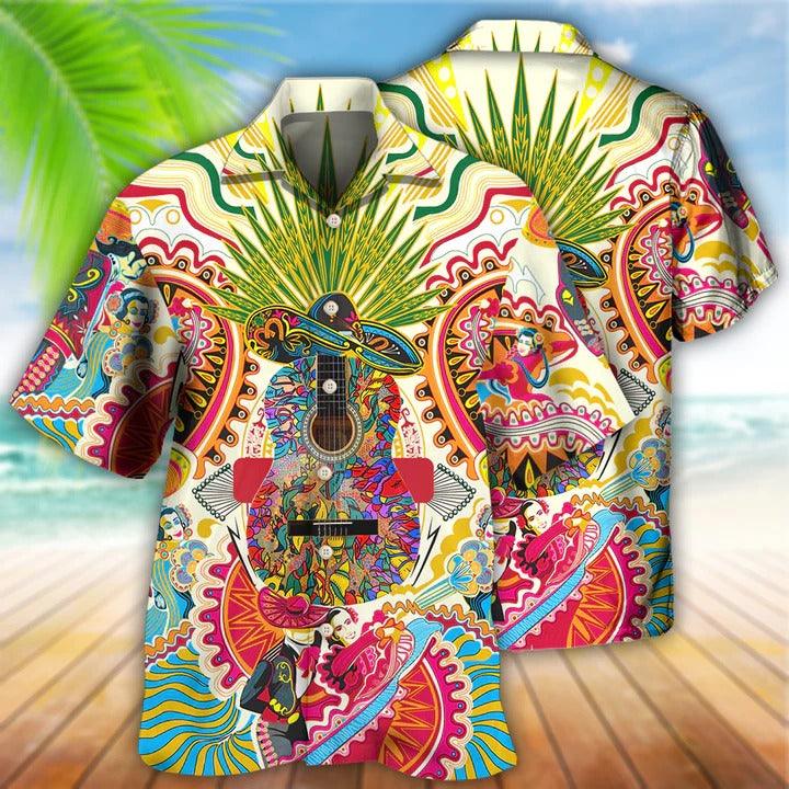 Hippie Aloha Hawaiian Shirt - Hippie Peace Life Love Guitar Hawaiian Shirt For Summer - Perfect Gift For Friend, Family - Amzanimalsgift