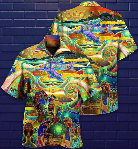 Hippie Aloha Hawaiian Shirt - Hippie Peace Life Neon Color Amazing Hawaiian Shirt For Summer - Perfect Gift For Friend, Family - Amzanimalsgift