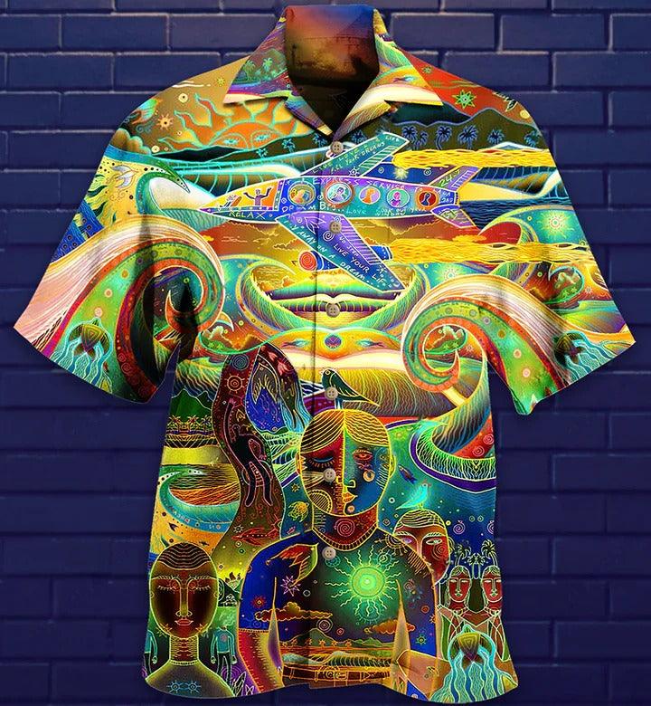 Hippie Aloha Hawaiian Shirt - Hippie Peace Life Neon Color Amazing Hawaiian Shirt For Summer - Perfect Gift For Friend, Family - Amzanimalsgift