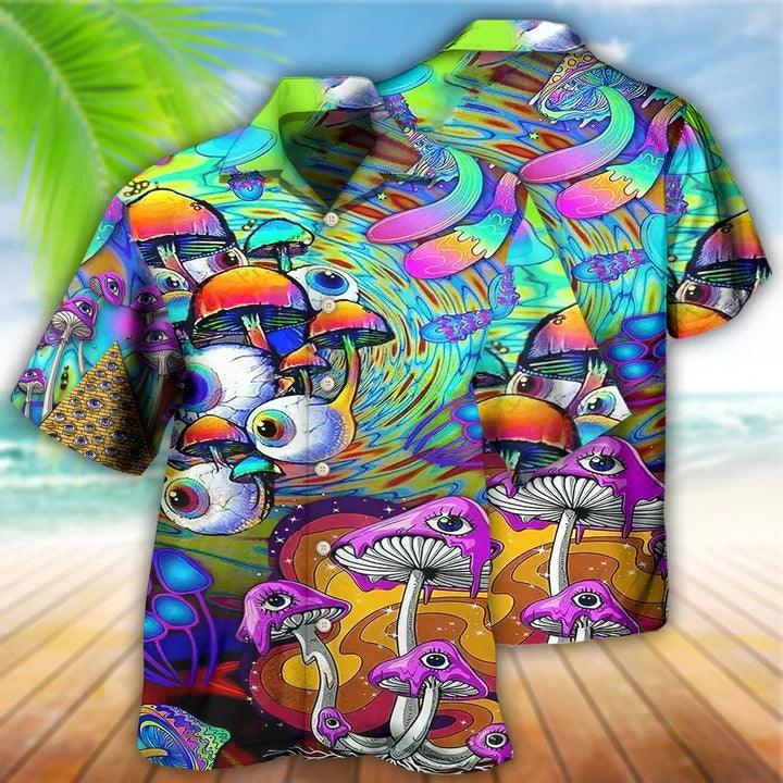 Hippie Aloha Hawaiian Shirt - Hippie Peace Life Style Mushroom Hawaiian Shirt For Summer - Perfect Gift For Friend, Family - Amzanimalsgift