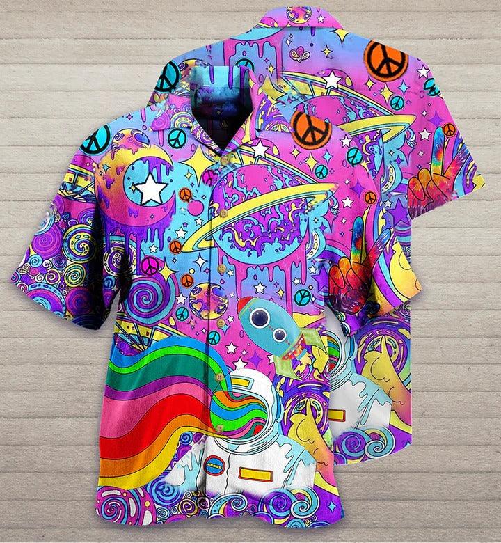 Hippie Aloha Hawaiian Shirt - Hippie Planet Peace The Colorful Of Life Hawaiian Shirt For Summer - Perfect Gift For Friend, Family - Amzanimalsgift