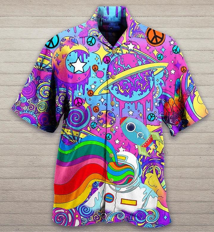 Hippie Aloha Hawaiian Shirt - Hippie Planet Peace The Colorful Of Life Hawaiian Shirt For Summer - Perfect Gift For Friend, Family - Amzanimalsgift
