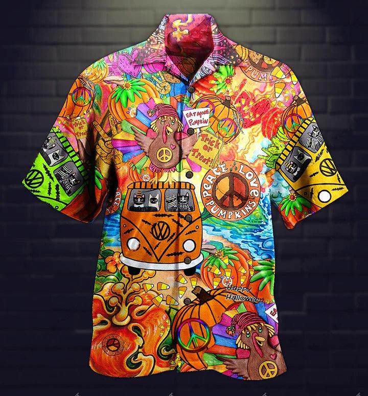 Hippie Aloha Hawaiian Shirt - Hippie Pumpkins Mix Color Hawaiian Shirt For Summer - Perfect Gift For Friend, Family - Amzanimalsgift