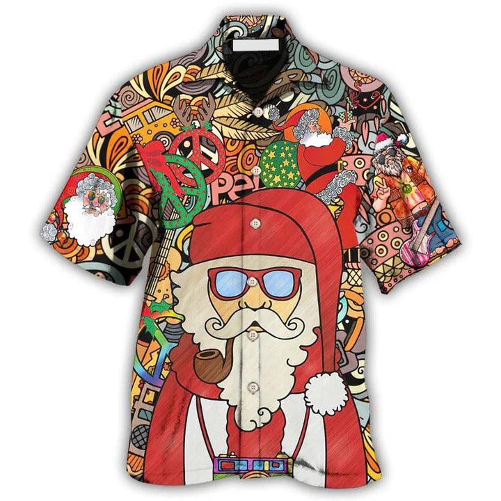 Hippie Aloha Hawaiian Shirt - Hippie Santa Claus Merry Christmas Hawaiian Shirt For Summer - Perfect Gift For Friend, Family - Amzanimalsgift