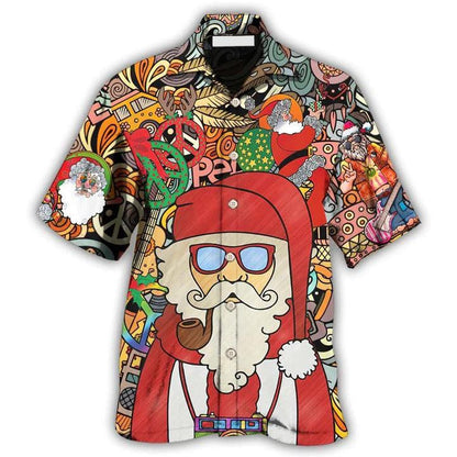 Hippie Aloha Hawaiian Shirt - Hippie Santa Claus Merry Christmas Hawaiian Shirt For Summer - Perfect Gift For Friend, Family - Amzanimalsgift