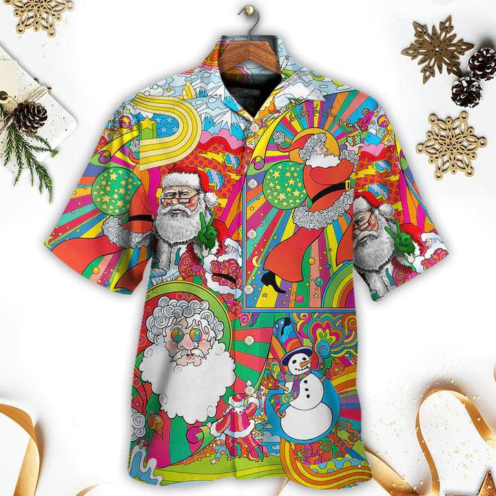 Hippie Aloha Hawaiian Shirt - Hippie Santa Merry Xmas Hawaiian Shirt For Summer - Perfect Gift For Friend, Family - Amzanimalsgift