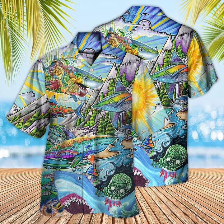 Hippie Aloha Hawaiian Shirt - Hippie Shark Colorful Art Peace Hawaiian Shirt For Summer - Perfect Gift For Friend, Family - Amzanimalsgift