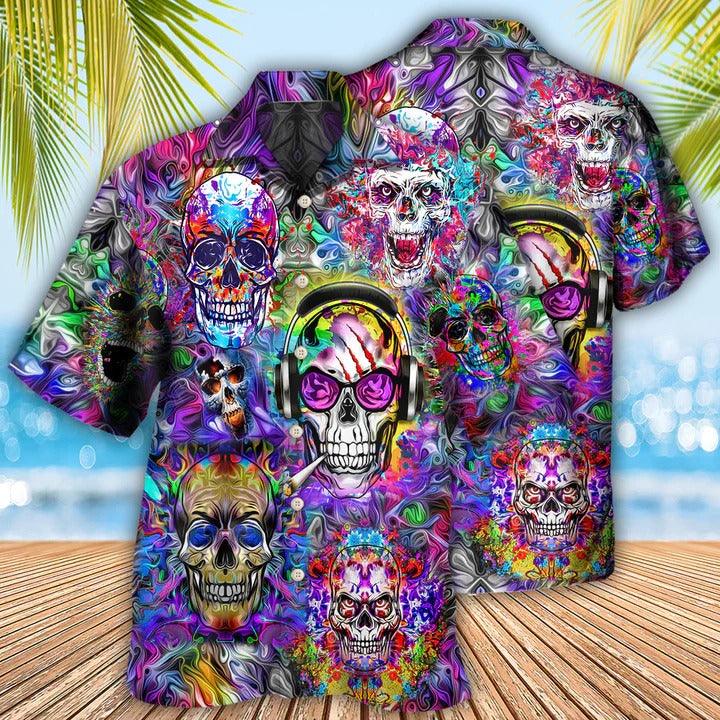 Hippie Aloha Hawaiian Shirt - Hippie Skull Colorful Flowers Hawaiian Shirt For Summer - Perfect Gift For Friend, Family - Amzanimalsgift