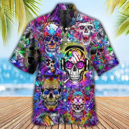 Hippie Aloha Hawaiian Shirt - Hippie Skull Colorful Flowers Hawaiian Shirt For Summer - Perfect Gift For Friend, Family - Amzanimalsgift