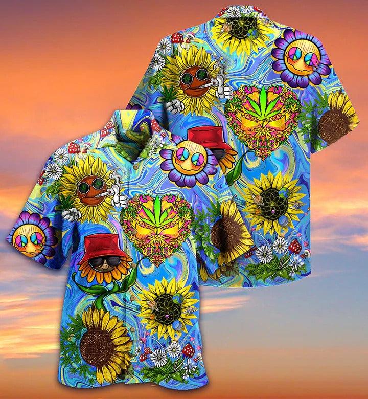 Hippie Aloha Hawaiian Shirt - Hippie Sunflowers Stay Trippy Little Hippie Hawaiian Shirt For Summer - Perfect Gift For Friend, Family - Amzanimalsgift