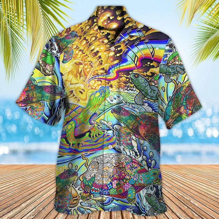 Hippie Aloha Hawaiian Shirt - Hippie Turtle Colorful Art Peace Hawaiian Shirt For Summer - Perfect Gift For Friend, Family - Amzanimalsgift