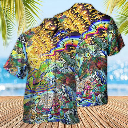 Hippie Aloha Hawaiian Shirt - Hippie Turtle Colorful Art Peace Hawaiian Shirt For Summer - Perfect Gift For Friend, Family - Amzanimalsgift