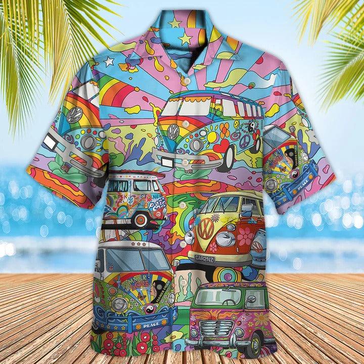 Hippie Aloha Hawaiian Shirt - Hippie Van Colorful Art Peace Hawaiian Shirt For Summer - Perfect Gift For Friend, Family - Amzanimalsgift