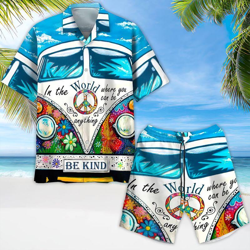 Hippie Aloha Hawaiian Shirts For Summer, Hippie Bus In The World Where You Can Be Anything Hawaiian Set For Men Women, Gift For Friend, Hippie Lovers - Amzanimalsgift