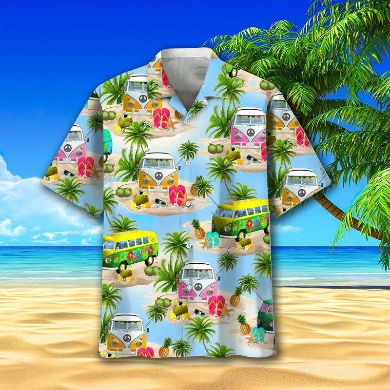 Hippie Aloha Hawaiian Shirts For Summer, Hippie Peace Bus Hippie Style Hawaiian Set For Men Women, Best Gift For Friend, Hippie Lovers, Vacation - Amzanimalsgift