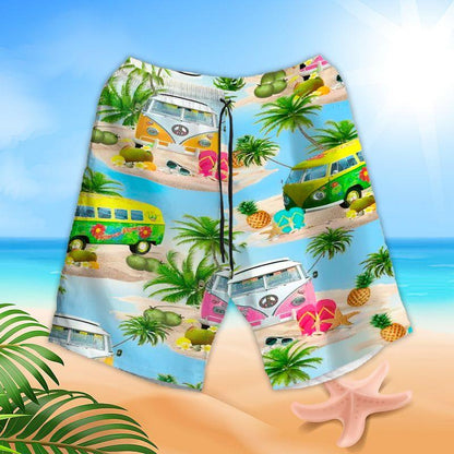 Hippie Aloha Hawaiian Shirts For Summer, Hippie Peace Bus Hippie Style Hawaiian Set For Men Women, Best Gift For Friend, Hippie Lovers, Vacation - Amzanimalsgift