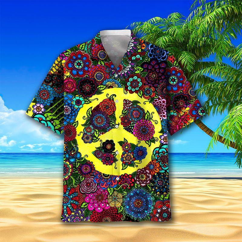 Hippie Aloha Hawaiian Shirts For Summer, Hippie Peace Flowers Hippie Style Hawaiian Set For Men Women, Best Gift For Friend, Hippie Lovers - Amzanimalsgift