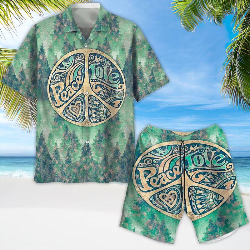 Hippie Aloha Hawaiian Shirts For Summer, Hippie Peace Love Hippie Style Hawaiian Set For Men Women, Best Gift For Friend, Hippie Lovers - Amzanimalsgift