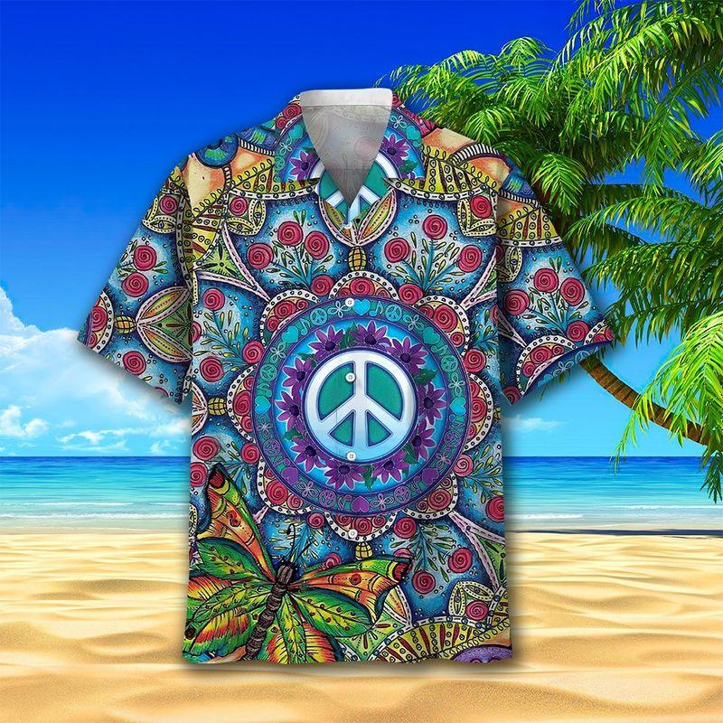 Hippie Aloha Hawaiian Shirts For Summer, Peace Mandala Style Hawaiian Set For Men Women, Best Gift For Friend, Hippie Lovers, Holiday - Amzanimalsgift