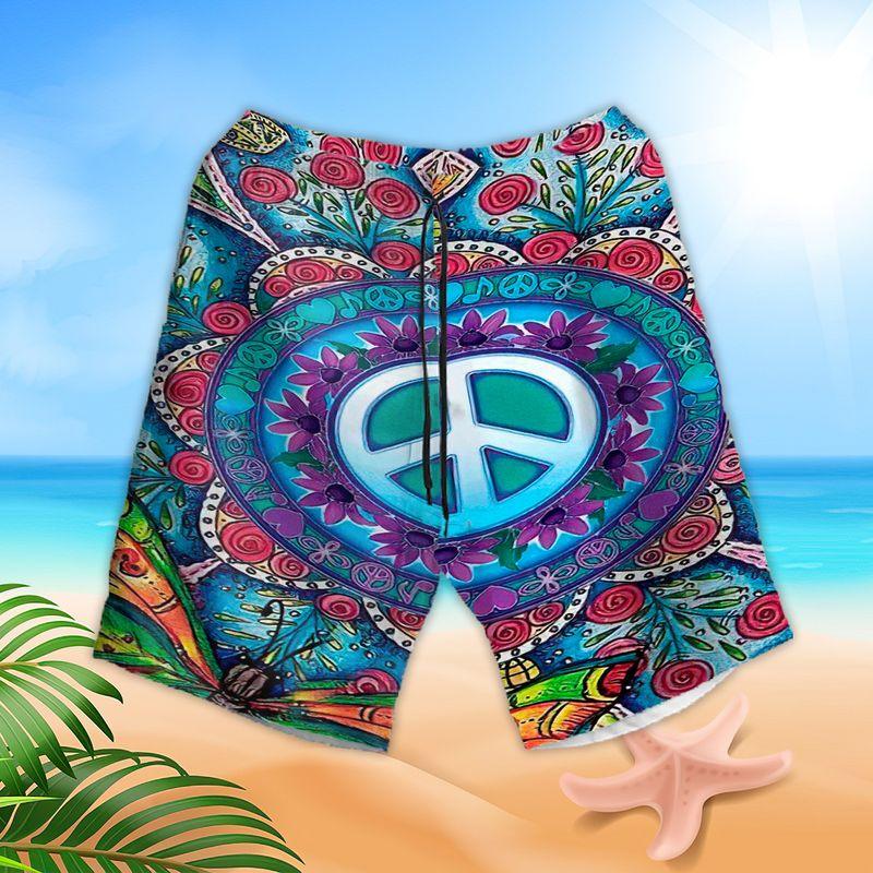 Hippie Aloha Hawaiian Shirts For Summer, Peace Mandala Style Hawaiian Set For Men Women, Best Gift For Friend, Hippie Lovers, Holiday - Amzanimalsgift