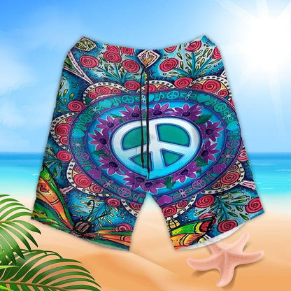 Hippie Aloha Hawaiian Shirts For Summer, Peace Mandala Style Hawaiian Set For Men Women, Best Gift For Friend, Hippie Lovers, Holiday - Amzanimalsgift