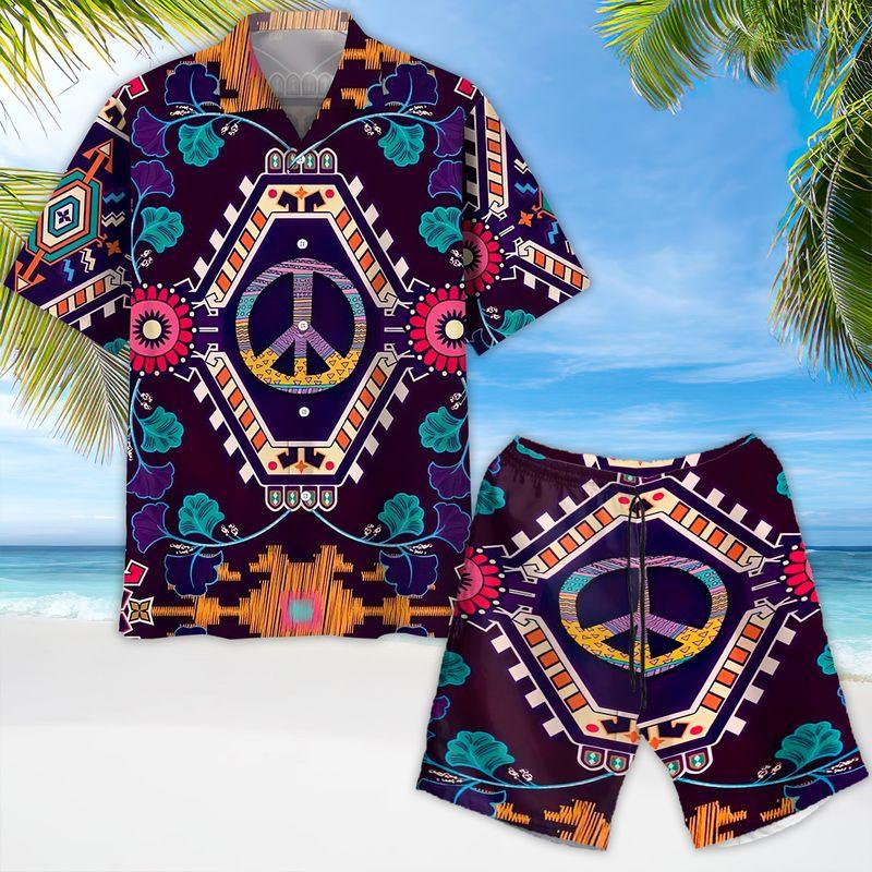 Hippie Aloha Hawaiian Shirts For Summer, Peace Sign Hippie Peace Style Hawaiian Set For Men Women, Best Gift For Friend, Hippie Lovers, Vacation - Amzanimalsgift