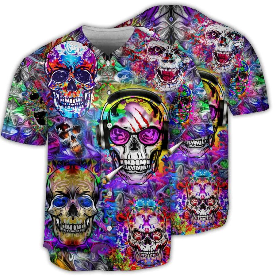 Hippie Baseball Jersey, Skull, Skull Hippie Color Flowers Baseball Tee Jersey Shirt For Men And Women - Perfect Gift For Hippie Lovers, Halloween - Amzanimalsgift