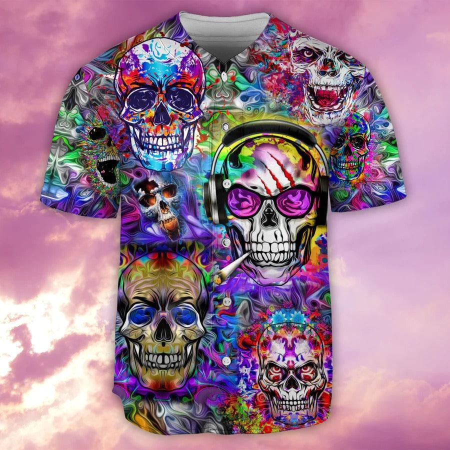 Hippie Baseball Jersey, Skull, Skull Hippie Color Flowers Baseball Tee Jersey Shirt For Men And Women - Perfect Gift For Hippie Lovers, Halloween - Amzanimalsgift