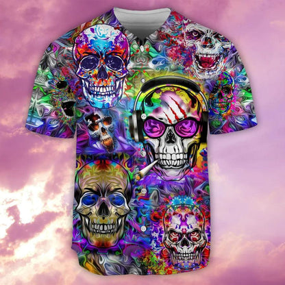 Hippie Baseball Jersey, Skull, Skull Hippie Color Flowers Baseball Tee Jersey Shirt For Men And Women - Perfect Gift For Hippie Lovers, Halloween - Amzanimalsgift