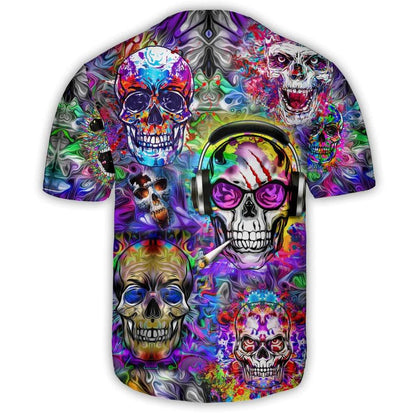 Hippie Baseball Jersey, Skull, Skull Hippie Color Flowers Baseball Tee Jersey Shirt For Men And Women - Perfect Gift For Hippie Lovers, Halloween - Amzanimalsgift