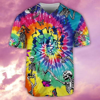Hippie Baseball Jersey, Skull, Skull Hippie Dancing With Butterfly Baseball Tee Jersey Shirt For Men And Women - Perfect Gift For Hippie Lovers - Amzanimalsgift