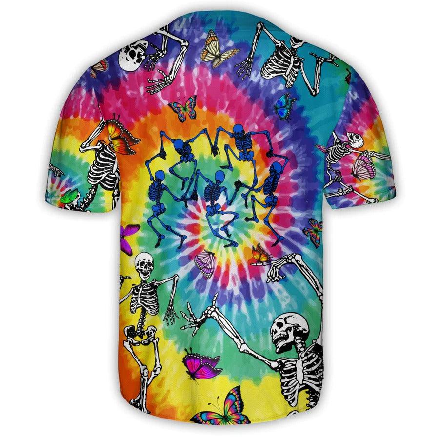 Hippie Baseball Jersey, Skull, Skull Hippie Dancing With Butterfly Baseball Tee Jersey Shirt For Men And Women - Perfect Gift For Hippie Lovers - Amzanimalsgift