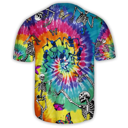 Hippie Baseball Jersey, Skull, Skull Hippie Dancing With Butterfly Baseball Tee Jersey Shirt For Men And Women - Perfect Gift For Hippie Lovers - Amzanimalsgift