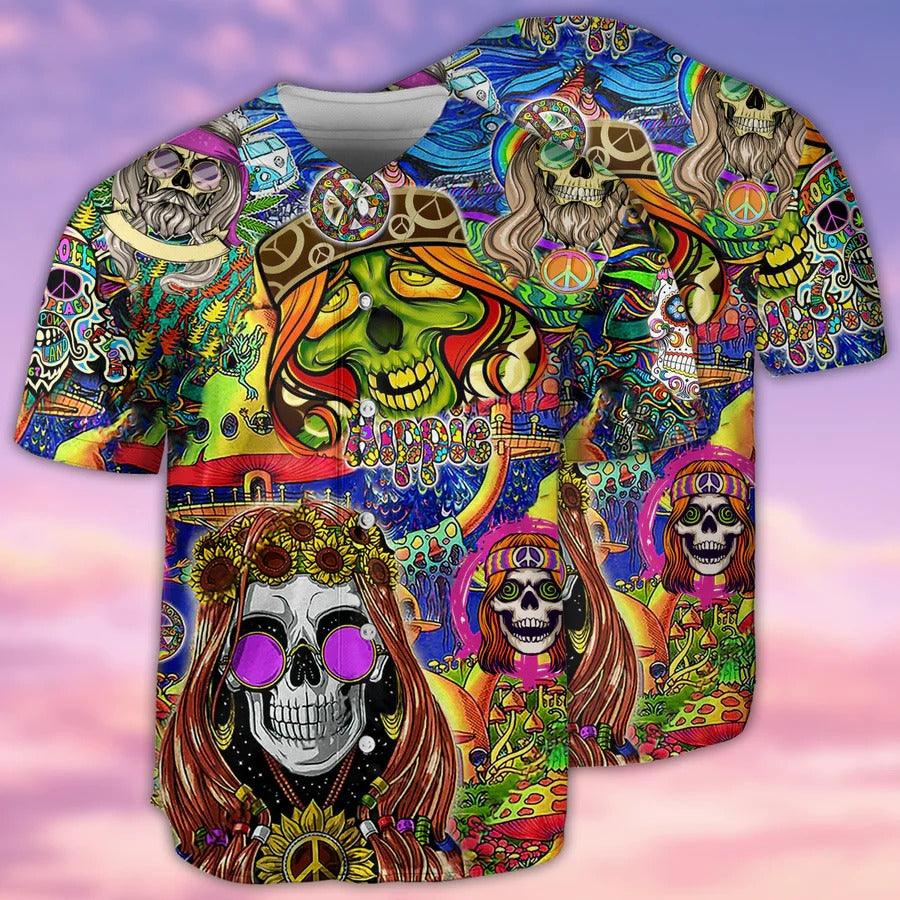Hippie Baseball Jersey, Skull, Sunflower, Skull Rock And Roll Baseball Tee Jersey Shirt For Men And Women - Perfect Gift For Hippie Lovers, Halloween - Amzanimalsgift