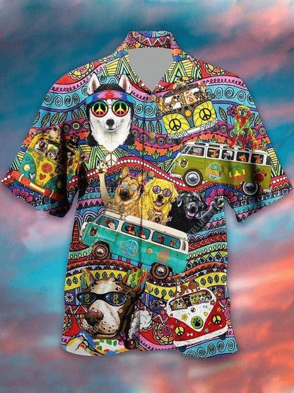 Hippie Dog Aloha Hawaii Shirt - Dogs Love Cool Life Style Hawaiian Shirt For Summer - Perfect Gift For Dog Lovers, Friend, Family - Amzanimalsgift
